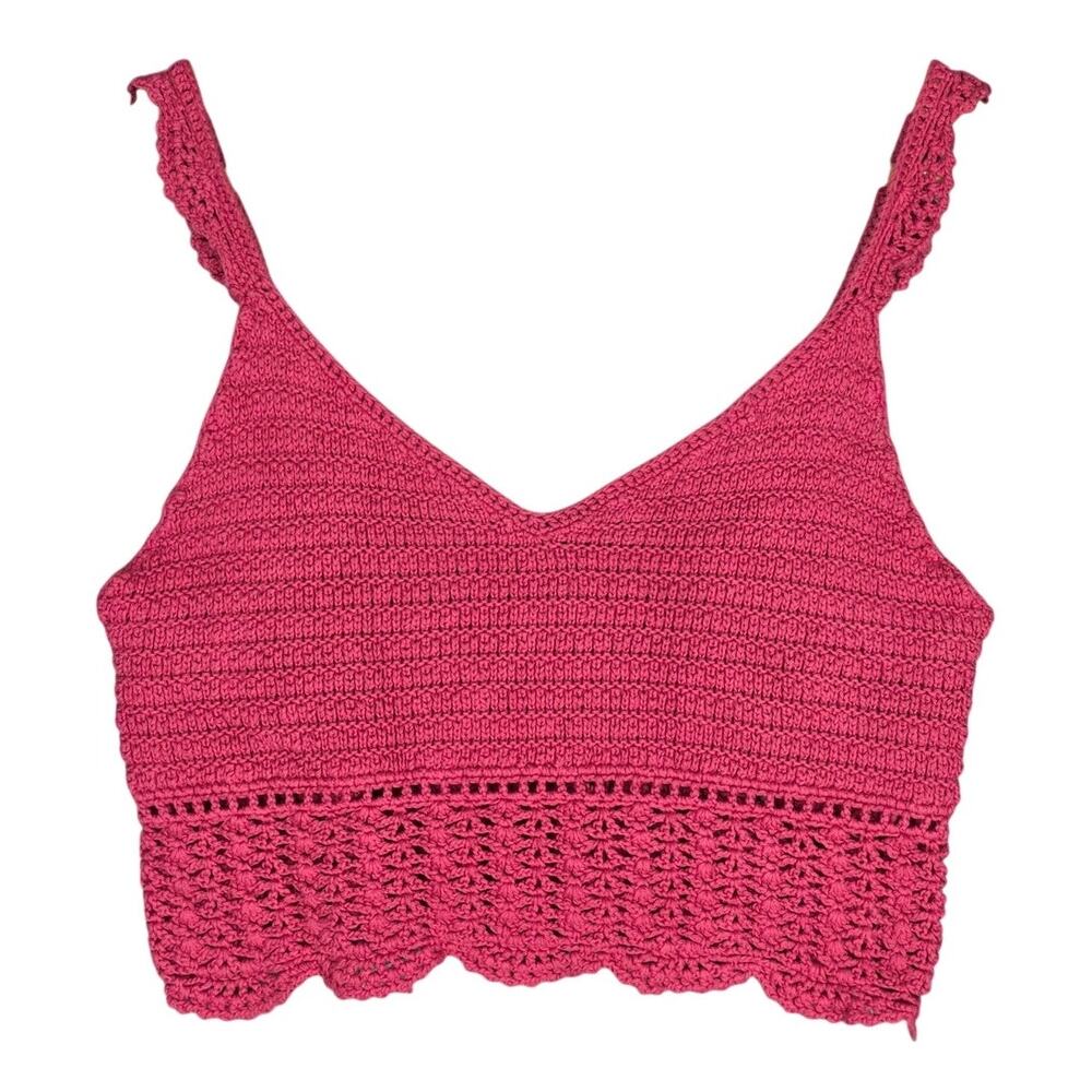 AMERICAN EAGLE WOMEN'S CROCHET KNIT CROP TOP – SIZE M – PINK – BOHO / FESTIVAL